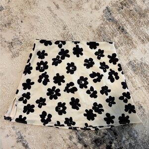 Black Floral A-Line Skirt in Cream
